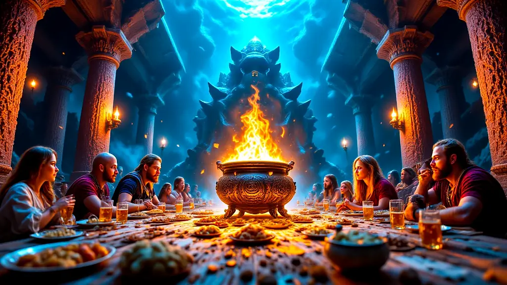 Gods feasting in Ægir’s hall as Loki insults them.