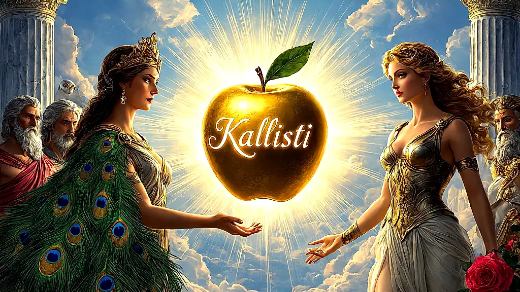 Golden apple of discord among goddesses Hera, Athena, Aphrodite.
