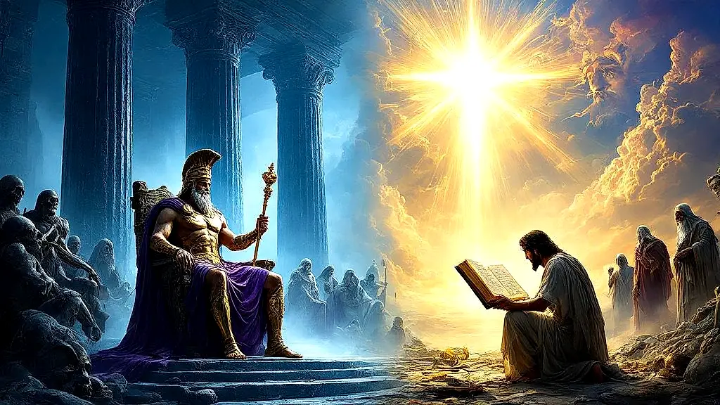 Greek and Biblical afterlife judgment scenes contrasted dramatically.