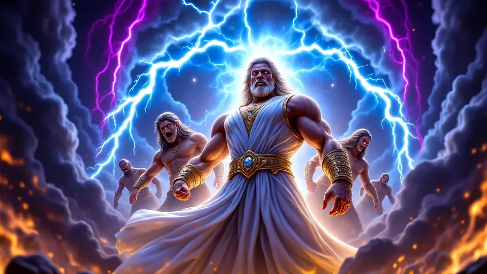 Greek thunder gods commanding a celestial storm.