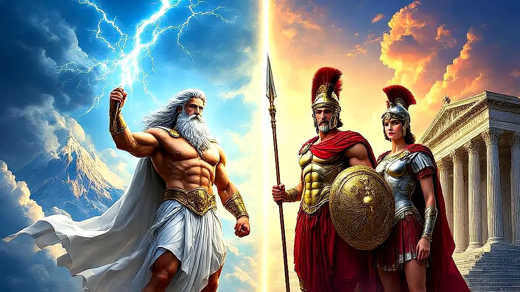 Greek vs Roman gods in epic mythological showdown.