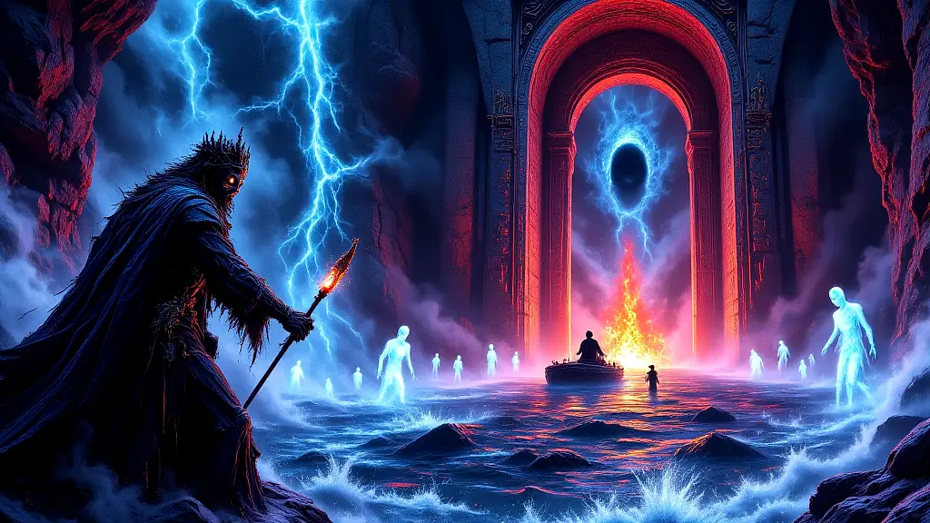 Hades' Underworld with Charon, Asphodel, and Cerberus in vivid detail.