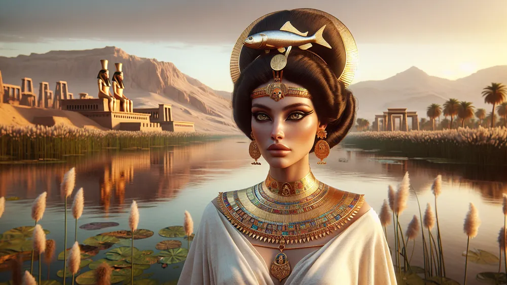 Hatmehit Egyptian Goddess Of The Nile Delta In A Lush Ancient Landscape