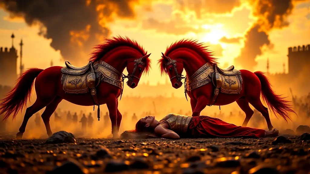 Hector’s loyal horses mourn his death at Troy.
