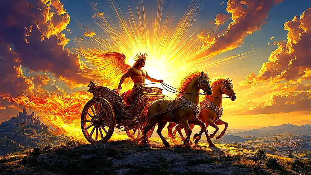 Helios driving his fiery chariot across the sky.