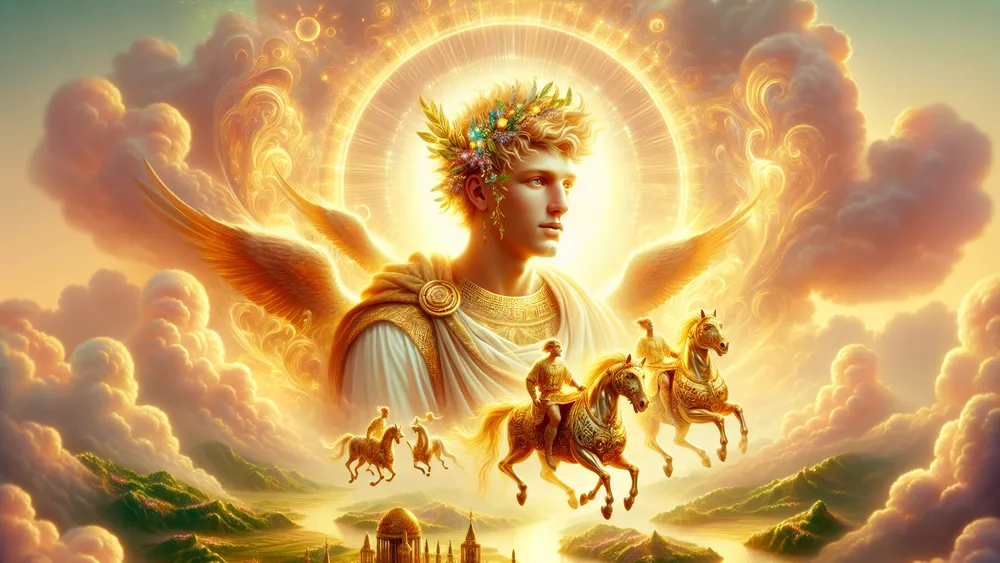 Helios Greek Sun God In A Radiant Chariot With Winged Horses