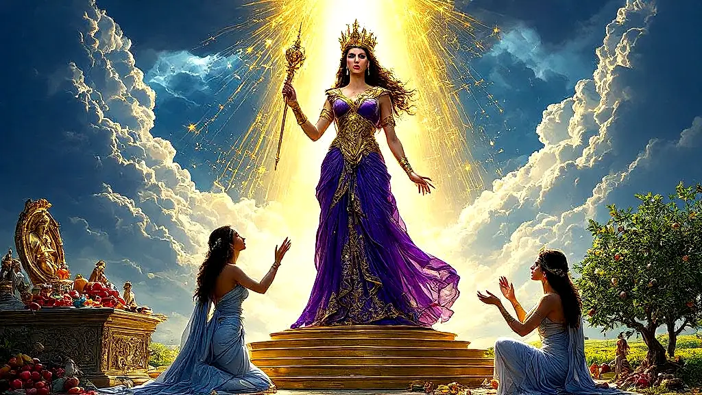Hera commands life and birth, divine and powerful.