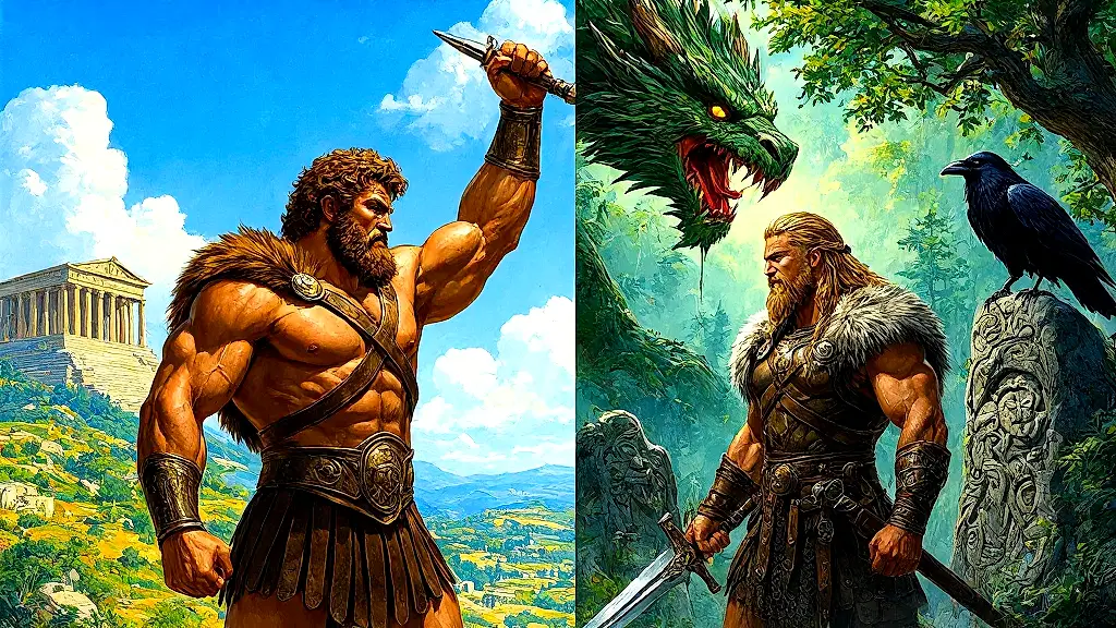 Heracles and Sigurd in parallel mythic battles.