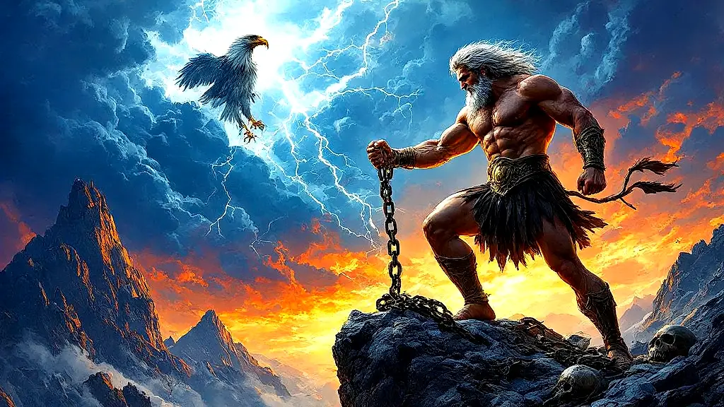 Heracles freeing Prometheus from eternal chains.