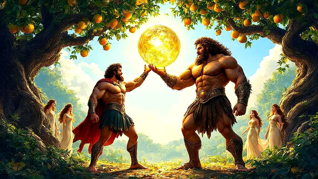 Hercules tricks Atlas for Hera’s golden apples.