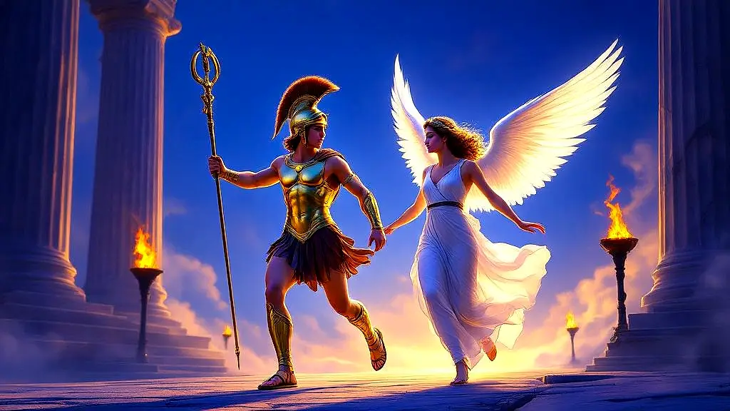 Hermes and Angelia delivering divine messages together.