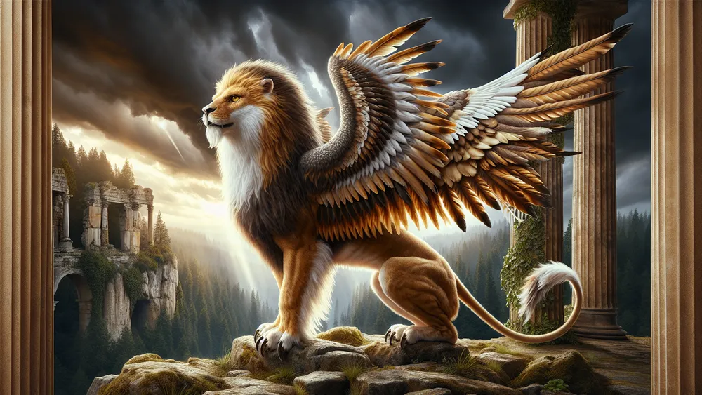 Hyper Realistic Griffin With Lion S Body And Eagle S Head On A Cliff