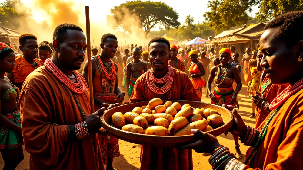 Igbo New Yam Festival vibrant celebration with dancers and offerings.