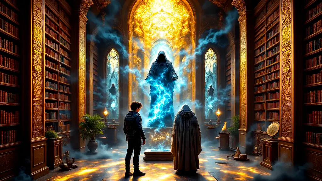 Jason and Orion in a mythic modern library.