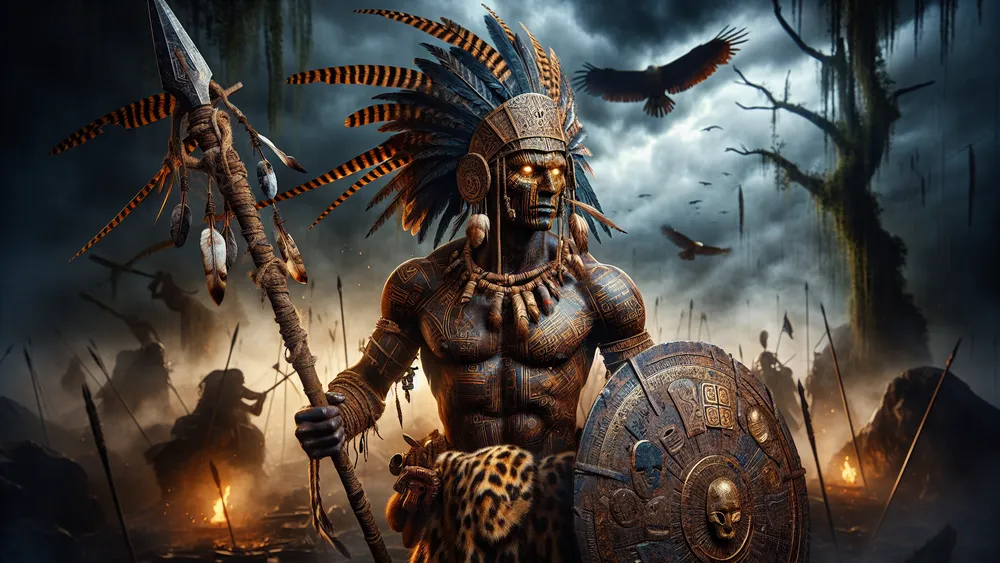Kibuka The Buganda War God Stands In A Misty Battlefield
