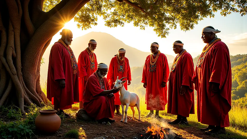 Kikuyu elders offering white goat to Ngai.