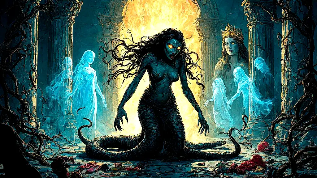 Lamia’s monstrous transformation under Hera’s curse.