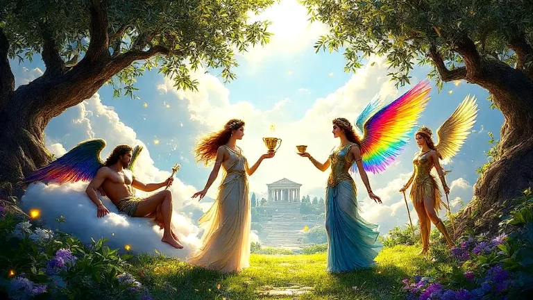 Lesser Greek gods in a vibrant divine grove.