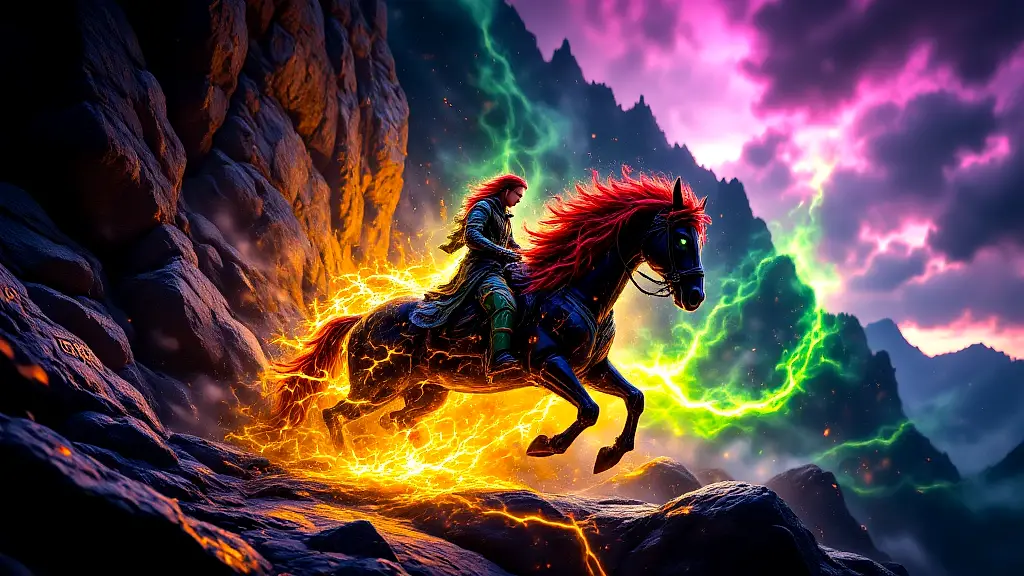 Loki transforming into a mare, Norse mythology scene.