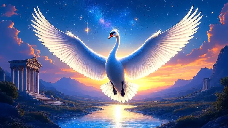 Majestic Cygnus the swan soaring through twilight heavens.