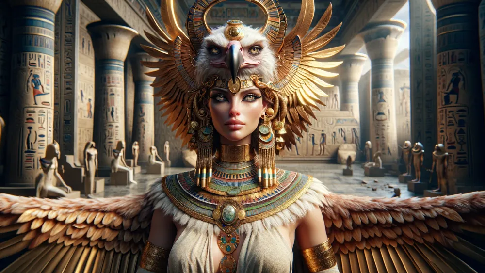 Majestic Nekhbet, Vulture Goddess, in an Egyptian temple.