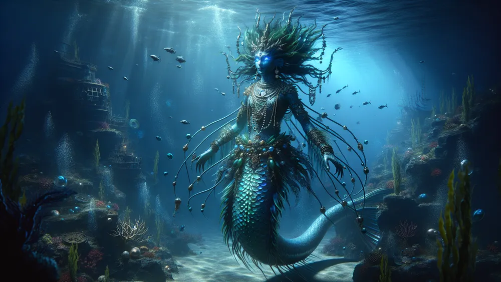 Majestic Sea Monster Goddess Ceto Amidst An Enchanting Underwater Scene