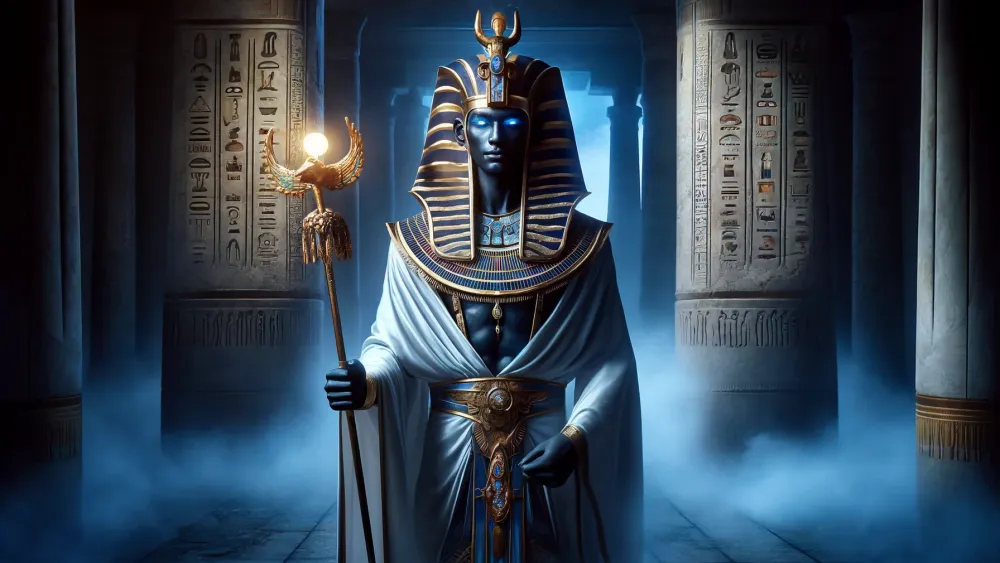 Medjeden, the Egyptian God, in a mystical ancient temple.