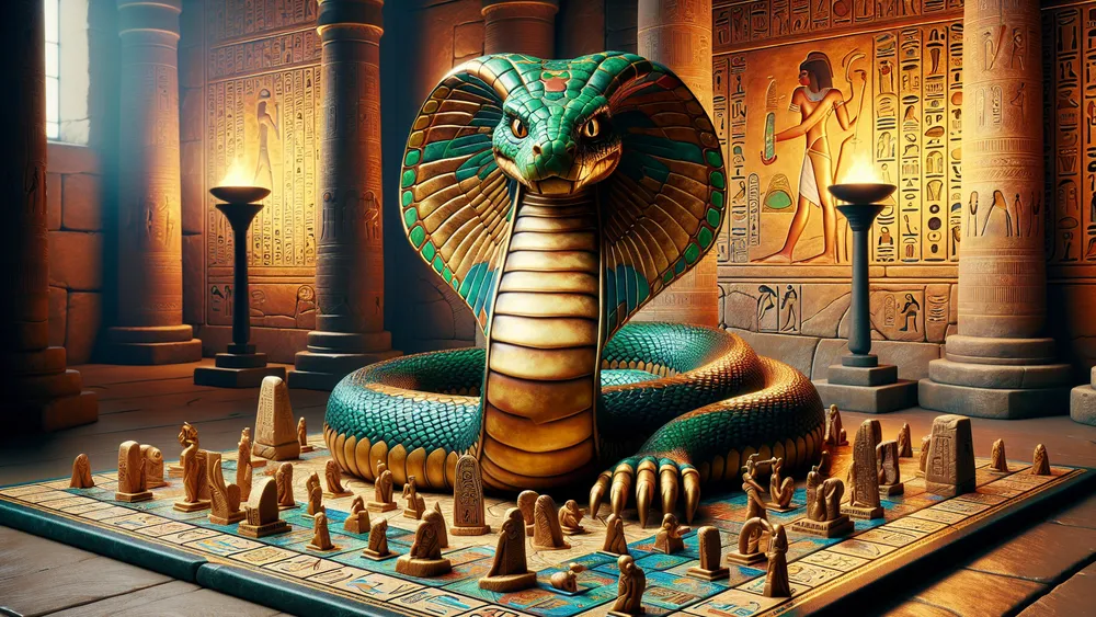 Mehen Coiling Around An Ancient Egyptian Board Game In A Temple