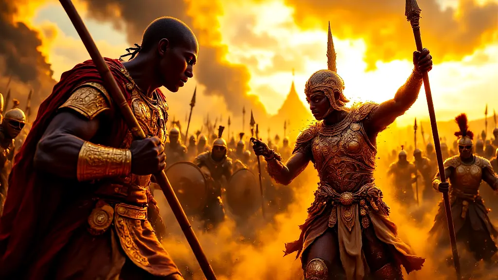 Memnon, the Ethiopian hero, duels Achilles at dawn.