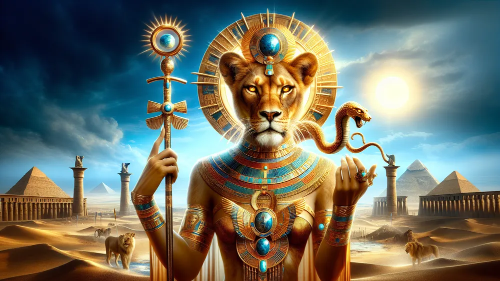 Menhit Egyptian Lioness Goddess Of Warfare On A Battlefield