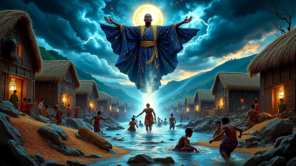 Modimo’s flood punishes greedy Basotho village, cosmic justice.