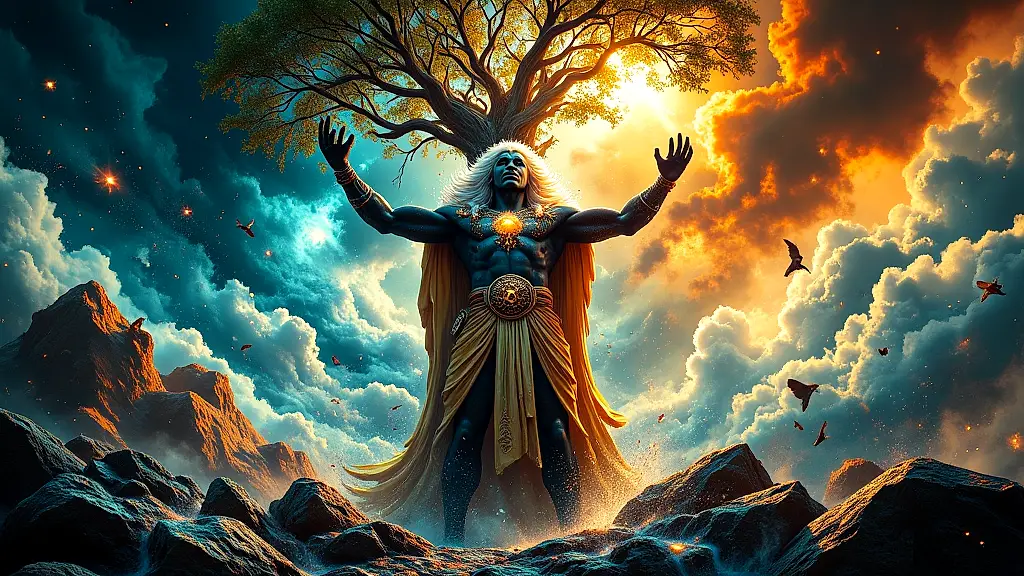 Modimo separates earth and sky in a cosmic creation myth.