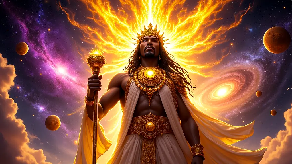 Mwari, Shona supreme deity, glowing in cosmic splendor.