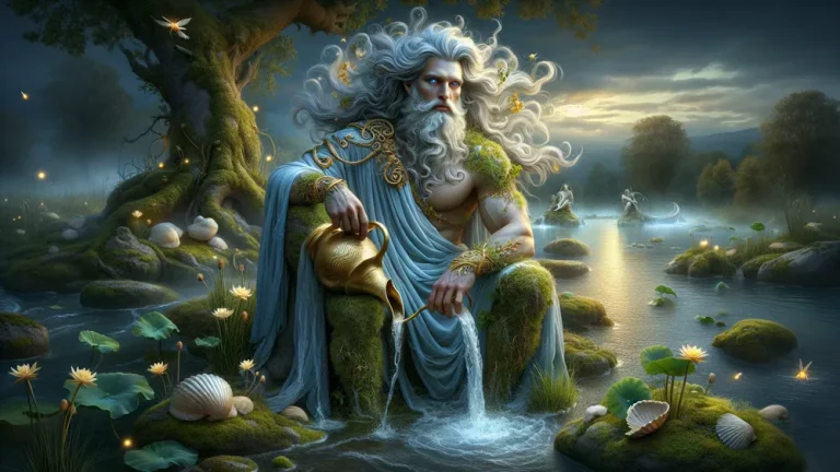 Mystical River God Sangarius On A Twilight Riverbank With Flowing Water