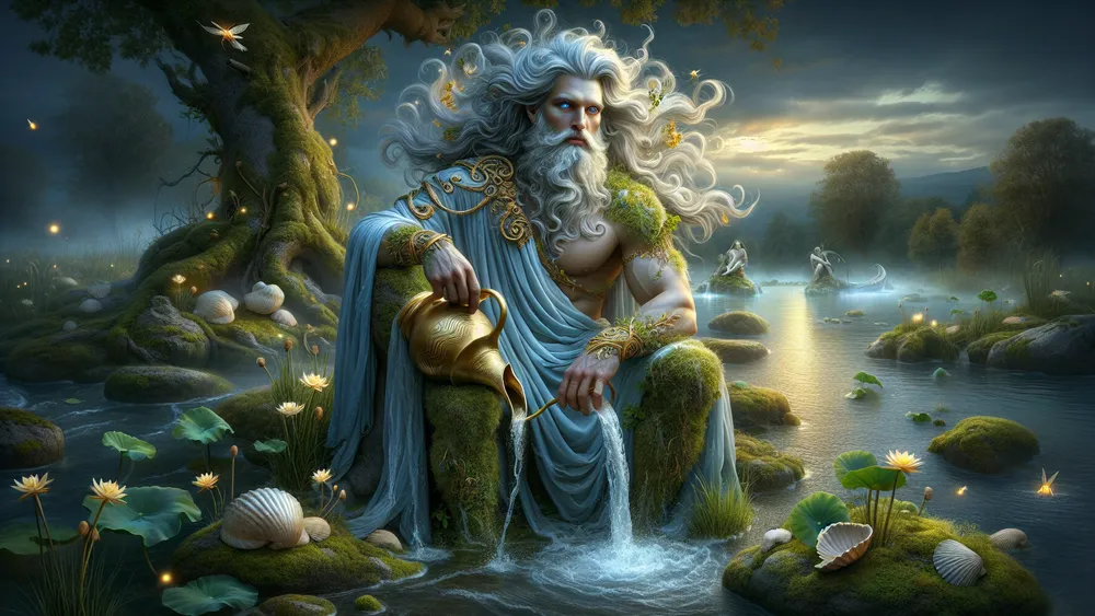 Mystical River God Sangarius On A Twilight Riverbank With Flowing Water