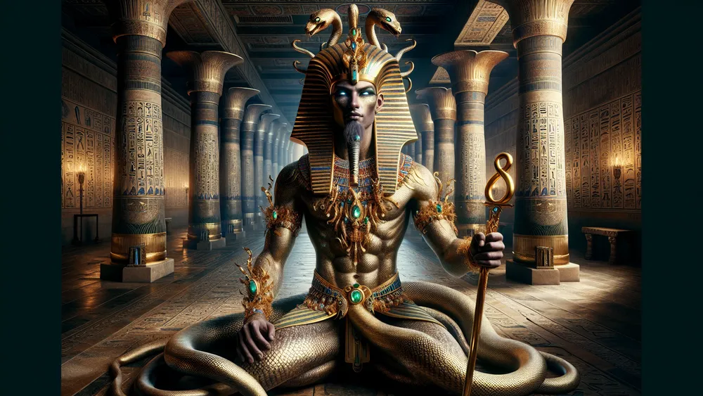 Nehebkau The Egyptian God Of The Afterlife In A Regal Mystical Setting