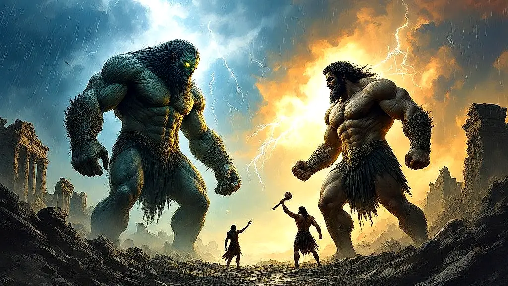 Nephilim and Gigantes clash in mythic battle.