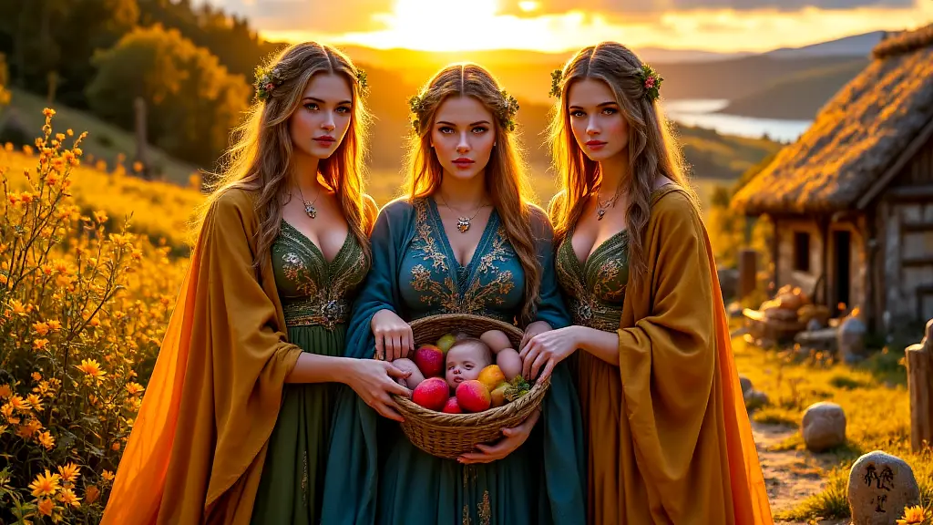 Norse Matrons blessing a harvest with divine maternal energy.