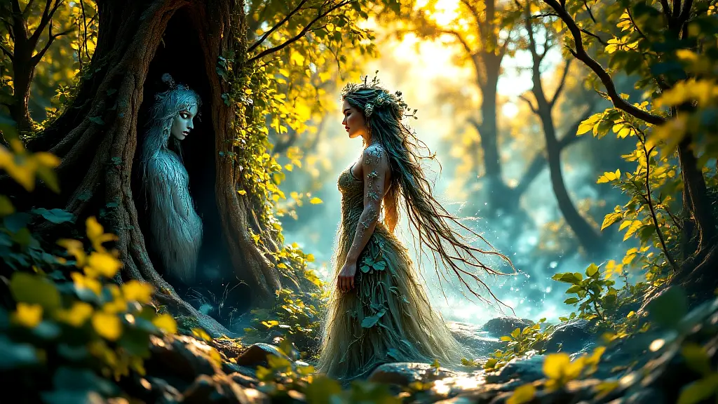 Nymphs of forest, spring, and sea guarding nature.