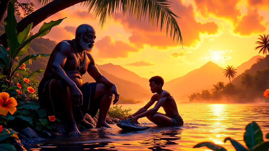 Nzambi tests a youth with an unwashable black loincloth.