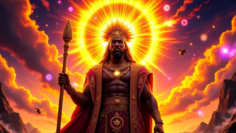 Nzame, African Supreme God, commanding the cosmos.