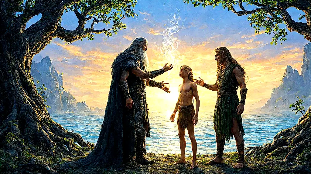 Odin, Vili, and Vé breathe life into Ask and Embla.