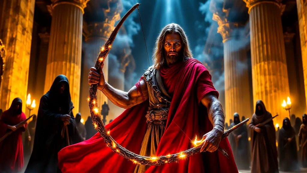 Odysseus strings his bow, reclaiming his throne in Ithaca.