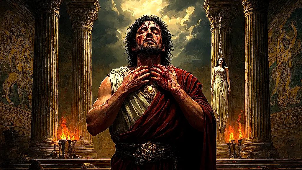 Oedipus blinds himself after discovering the truth.