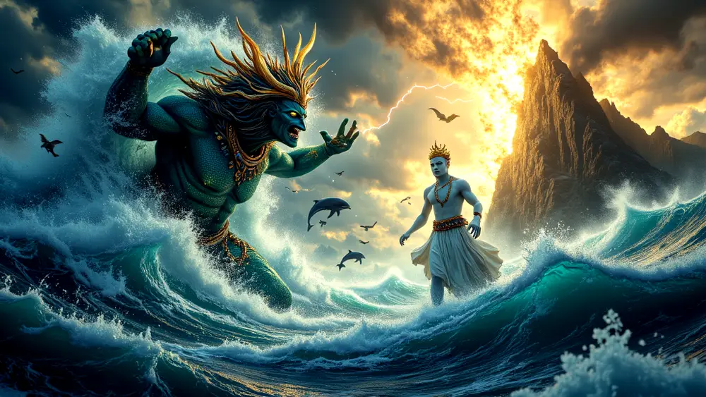 Olokun and Obatala clash in a cosmic flood myth.