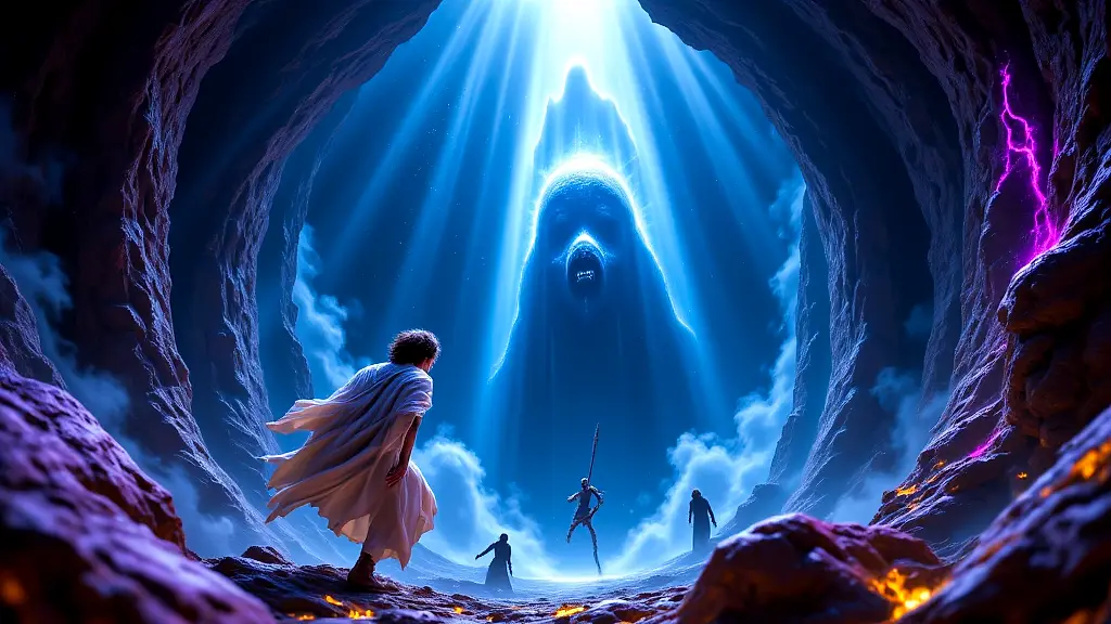 Orpheus looks back as Eurydice fades into the Underworld.