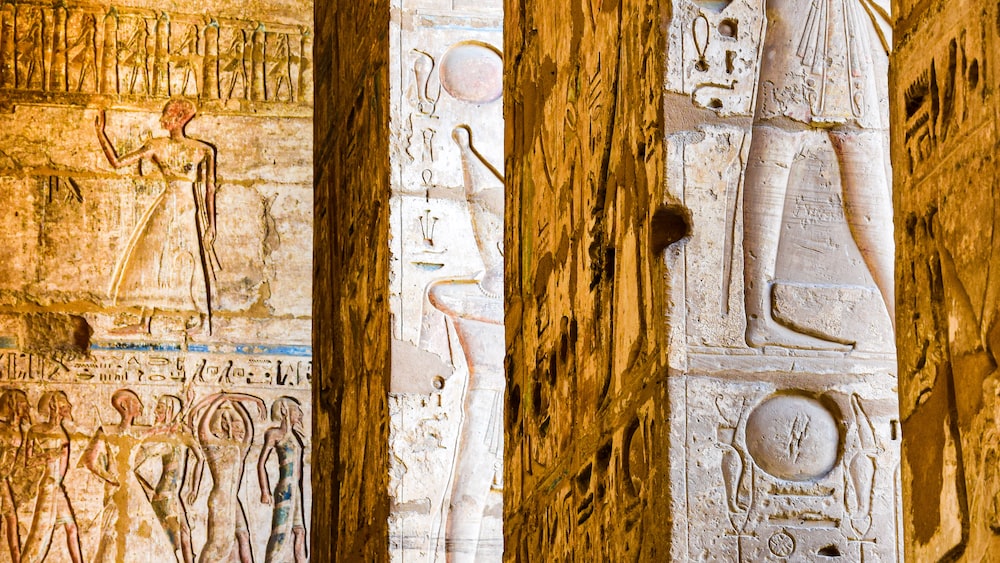 Powerful carvings depicting Sobek in Luxor, Egypt