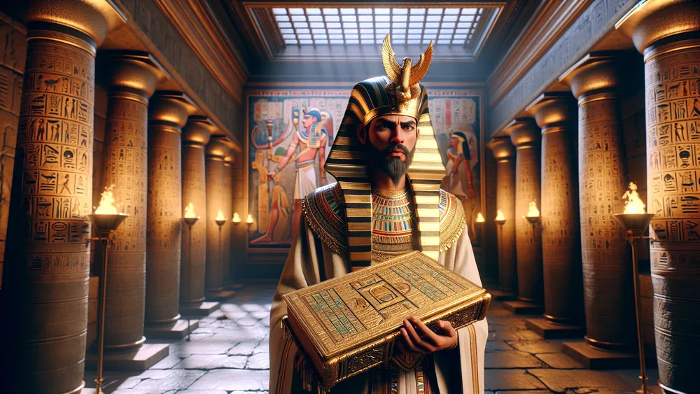 Prince Setna Holding The Ornate Magic Book Of Thoth In An Egyptian Temple