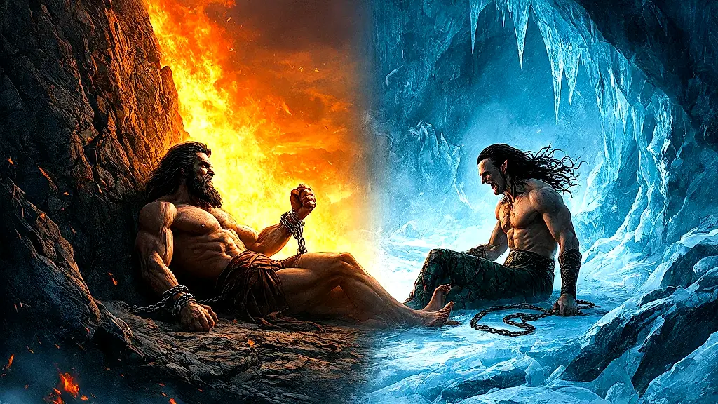 Prometheus and Loki suffering eternal punishment in Greek and Norse myths.