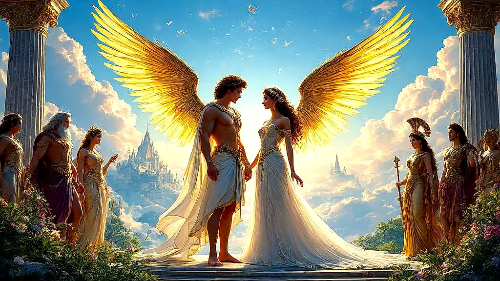 Psyche and Eros’ divine wedding on Mount Olympus.